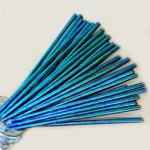 Disposable Paper Straws Biodegradable Laser Rainbow Drinking Straws For Party Wedding Kitchen Bar Tableware Supplies