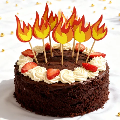 Firefighter Theme Flame Cake Topper Paper Card Wooden Stick Baking Dessert Decoration Party Supplies For Birthday Party