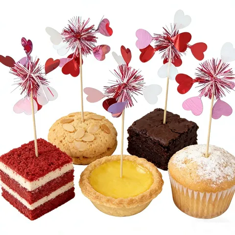 Valentine Day Cake Toppers Heart Tassel Decorative Picks Bamboo Sticks Romantic Party Dessert Food Fruit Inserts