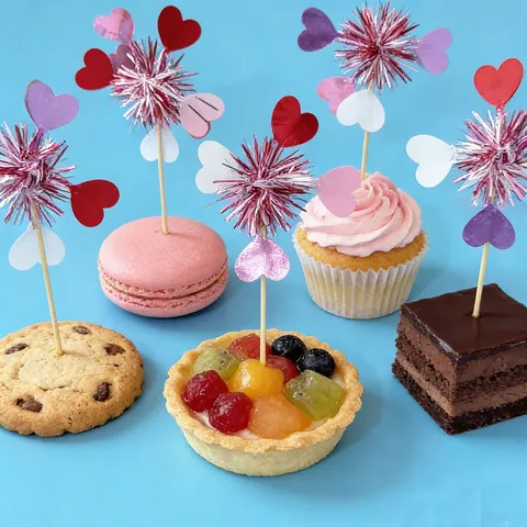Valentine Day Cake Toppers Heart Tassel Decorative Picks Bamboo Sticks Romantic Party Dessert Food Fruit Inserts