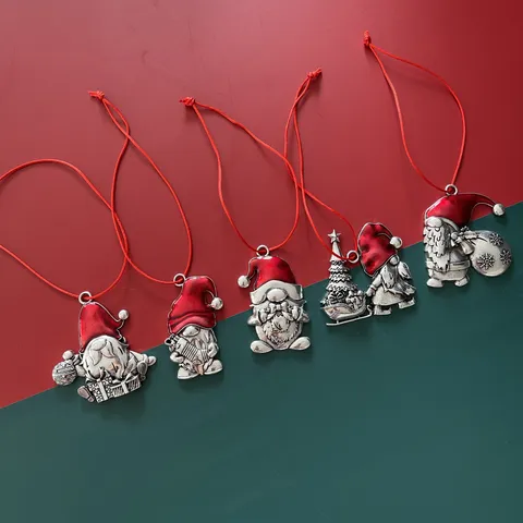 Christmas Tree Ornament Alloy Santa Claus Gnome Hanging Pendant Red Enamel Festive Holiday Home Party Decoration