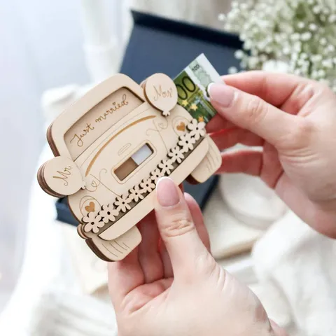 Wooden Wedding Car Money Clip Just Married Laser Engraved Cash Holder Table Ornament Wedding Party Gift Home Decor