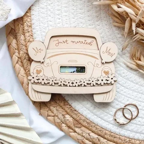Wooden Wedding Car Money Clip Just Married Laser Engraved Cash Holder Table Ornament Wedding Party Gift Home Decor