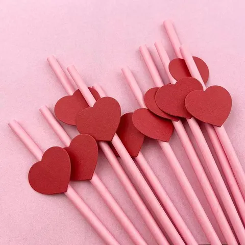 Disposable Paper Drinking Straws With Heart Card Cute Fruit Shape Biodegradable Straw For Party Baking Milk Tea Supplies
