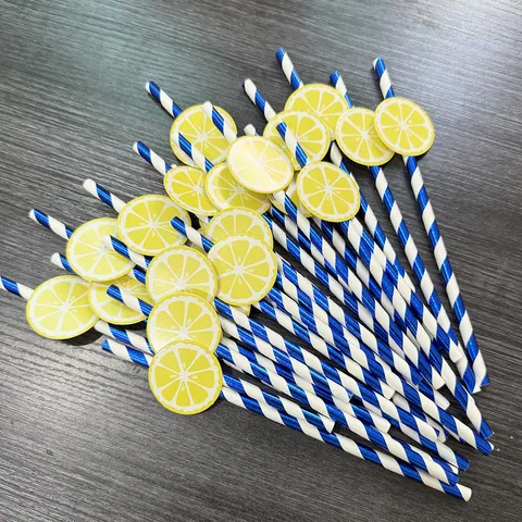 Creative Paper Straws Lemon Pattern Party Decorative Straws Dessert Table Decor Drinking Straws