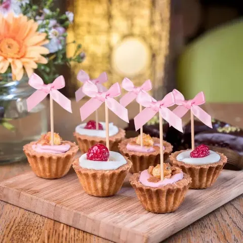 Fabric Bowknot Cake Toppers Cute Ribbon Dessert Picks For Party Baking Decoration Wedding Birthday Party Dessert Supplies