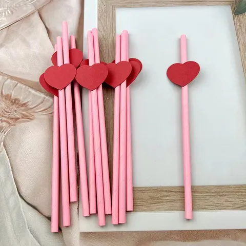 Disposable Paper Drinking Straws With Heart Card Cute Fruit Shape Biodegradable Straw For Party Baking Milk Tea Supplies