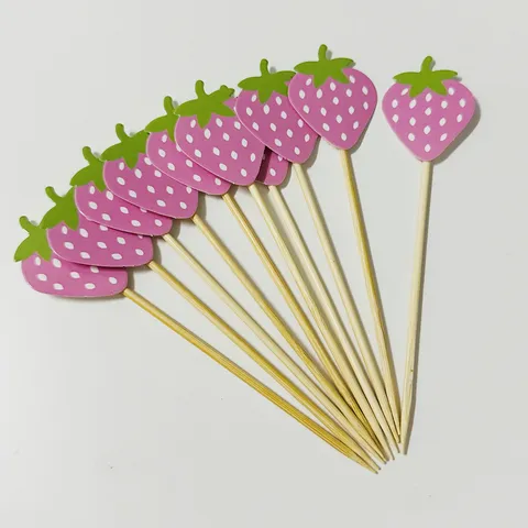 Creative Strawberry Cake Topper Party Dessert Decoration Picks Cute Fruit Paper Card For Celebration Supplies