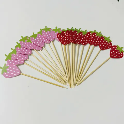 Creative Strawberry Cake Topper Party Dessert Decoration Picks Cute Fruit Paper Card For Celebration Supplies