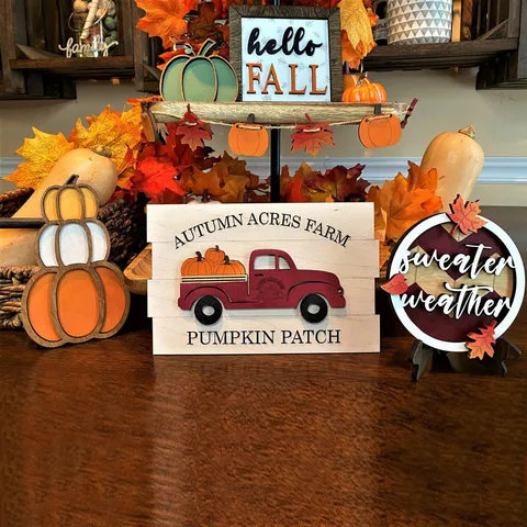 Autumn Tiered Tray Decor Wooden Pumpkin Signs Fall Thanksgiving Home Decorations Table Centerpiece Tiered Tray Ornaments