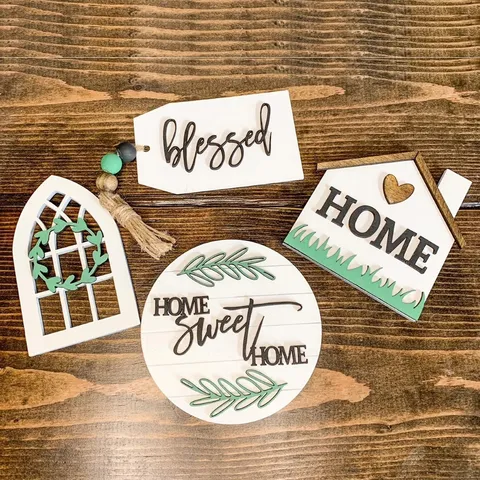 Farmhouse Tiered Tray Decor Wooden Sign Home Sign Mini Potted Plant Rustic Tabletop Ornament Home Decor Gift