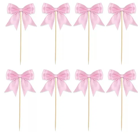 Double Layer Swallowtail Bow Cake Topper Fabric And Wood Stick Dessert Decoration For Birthday Baking Party