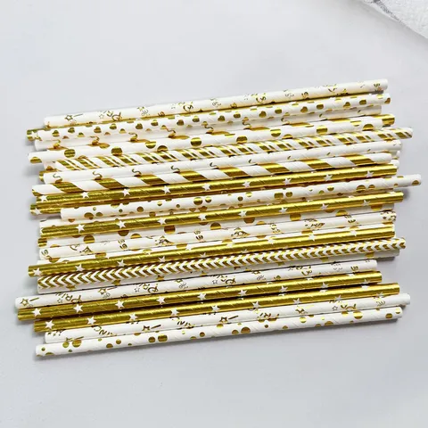 Disposable Biodegradable Paper Straws Gold Series Eco Friendly Drinking Straws For Party Wedding Daily Drink