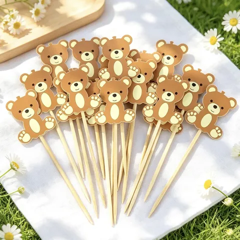 Cute Bear Cake Topper Animal Theme Party Dessert Picks Paper Cupcake Decorations For Birthday Party Celebration