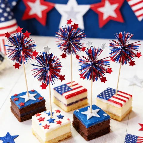 Independence Day Cake Toppers Fireworks Tinsel Rain Silk Sticks Star Cake Inserts Party Baking Dessert Decorations