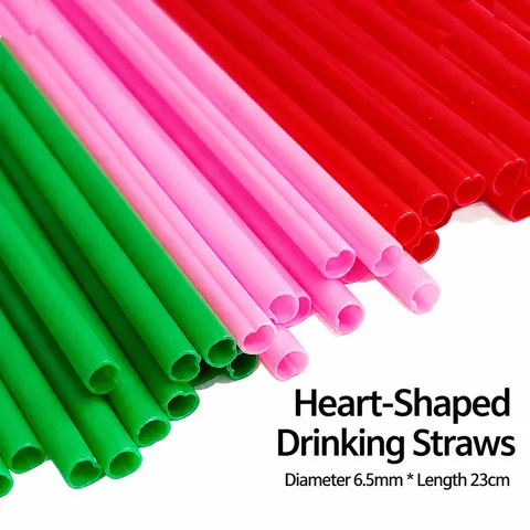 Creative Heart-Shaped Straws Hard Plastic Drinking Straws Reusable Thick Smooth Smoothie Straws For Party Valentine's Day