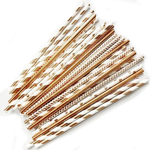 Disposable Paper Straws Biodegradable Kraft Paper Rose Gold Drinking Straws For Party Wedding Celebration Drink Decor