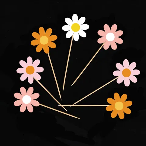 Cute Daisy Flower Cupcake Toppers Pink Orange White Floral Cake Insert Cards Party Baking Decoration Supplies