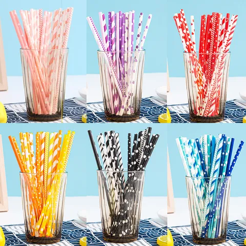 Cannucce di Carta Biodegradabili Uso E Getta Colori Misti Motivo Geometrico Cannuccia per Festa