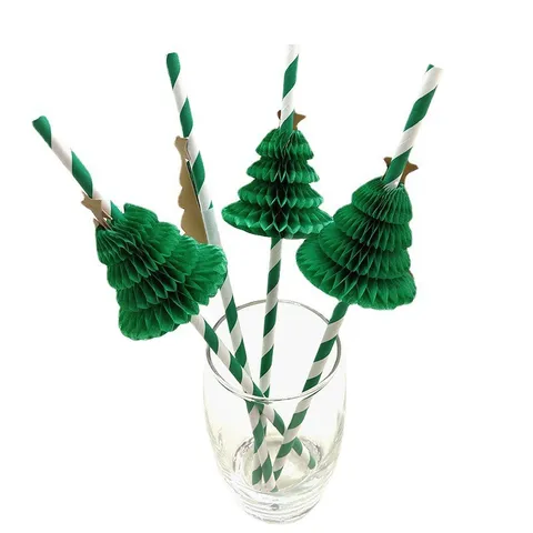 Christmas Tree Honeycomb Paper Straws Decorative Holiday Party Supplies Disposable Eco Friendly Paper Drinking Straws