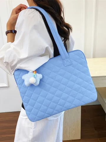 Korean Style Quilted Laptop Bag For Women Handheld Protective Sleeve With Cute Star Pendant Commuter Computer Bag