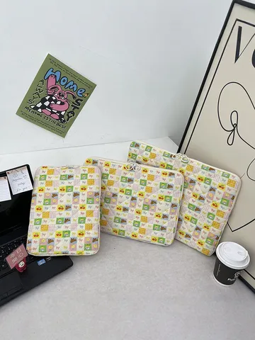Bowknot Quilted Laptop Sleeve Tablet Protective Case Cute Grid Pouch Bag Women Daily Storage