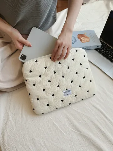 Koreanischer Stil Gesteppt Herz Stickerei Laptoptasche Tablet Innentasche Weiche Plüsch Tasche Tragbare Handtasche Für Damen