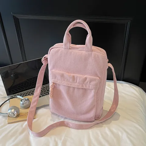 Corduroy Laptop Backpack For Women Large Capacity Casual School Bookbag Solid Color Travel Daypack Urban Simple