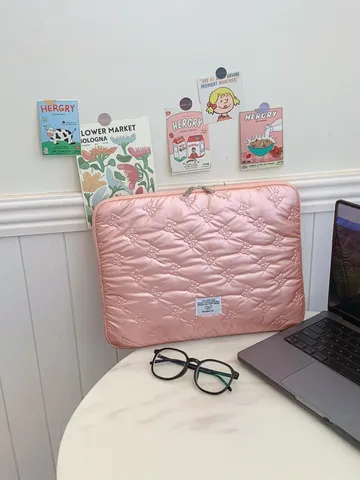 Korean Quilted Bow Laptop Sleeve Waterproof Padded Computer Bag Lightweight Protective Case For Notebook