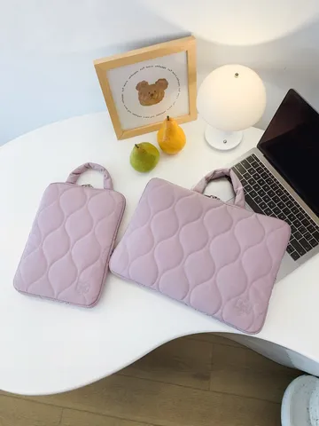 Quilted Padded Laptop Sleeve Briefcase Lightweight Soft Computer Bag With Handle And Zipper For Business Travel