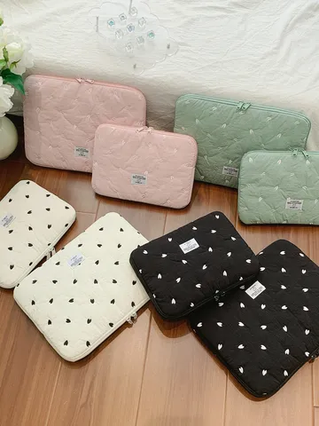 Koreanischer Stil Gesteppt Herz Stickerei Laptoptasche Tablet Innentasche Weiche Plüsch Tasche Tragbare Handtasche Für Damen