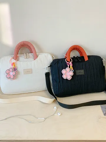 Nylon Textured Tote Bag Large Capacity Laptop Bag Casual Commuter Shoulder Bag With Pleated Design For Women