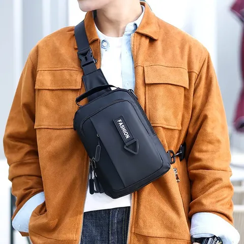 Bolso de Pecho de Nailon Impermeable para Hombre Multifunción Exterior Bandolera Informal USB Bolso Cruzado Viaje
