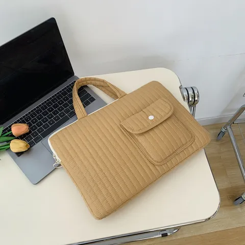 Minimalist Solid Color Quilted Laptop Bag Lightweight Cotton Business Briefcase For Women Notebook Computer Bag