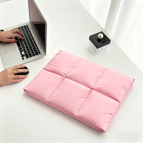 Korean Trendy Puffer Quilted Laptop Sleeve Waterproof Nylon Briefcase Lightweight Padded Computer Bag For Notebook