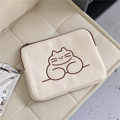 Korean Ins Fresh Simple Cute Cat Embroidery Nylon Laptop Bag Tablet Protective Sleeve Crossbody Bag Student Computer Bag