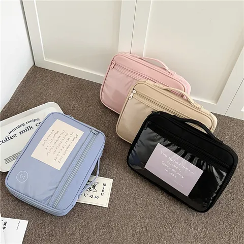 Fundas Impermeables de Nylon Minimalistas para Portátil con Bolsillo Transparente Bolsa de Almacenamiento para Tablet Unisex Negocios Casual Uso Diario