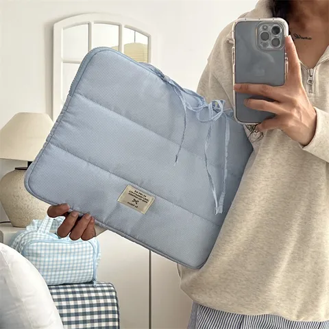 Korean Style Ocean Wind Bowknot Tablet Computer Bag Laptop Storage Inner Sleeve Polyester Cute Daily Casual Handbag