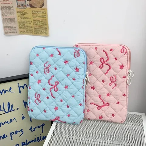 Korean Ins Style Bowknot Star Embroidery Quilted Laptop Sleeve Tablet Storage Bag Nylon Pouch