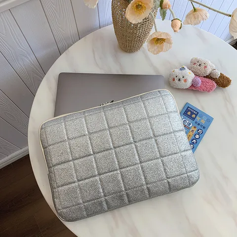 Glitter Quilted Laptop Sleeve Padded Computer Bag Waterproof Lightweight Notebook Carrying Case For 13 14 Inch Laptop