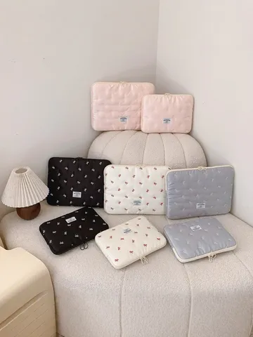 Korean Ins Style Bow Embroidery Polyester Laptop Sleeve Waterproof And Shockproof Computer Bag For Women