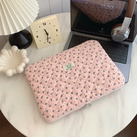 Koreanische Florale Gesteppte Laptoptasche Süße Gepolsterte Tasche Ästhetische Tablet Schutzhülle Weiche Tragetasche