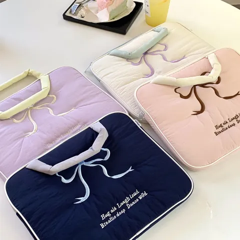 Cute Bowknot Embroidery Laptop Sleeve Bag Pouch Handbag For Pad And Notebook Computer Aesthetic Cute Bag