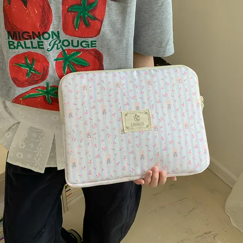 Ins Stil Blumen Karo Erdbeere Laptop Hülle Tragbare Süße Dokument Handtasche Mit Reißverschluss Für Tablet