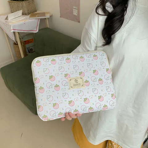 Ins Stil Blumen Karo Erdbeere Laptop Hülle Tragbare Süße Dokument Handtasche Mit Reißverschluss Für Tablet