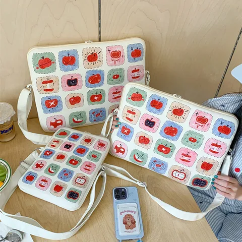 Korean Ins Style Cute Illustration Printed Canvas Laptop Sleeve Tablet Case For Ipad Macbook
