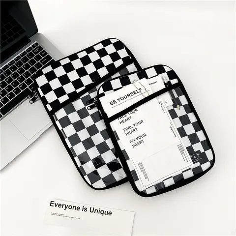 Korean Style Checkerboard Plush Anti Shock IPad Sleeve Protective Case Waterproof Nylon Tablet Storage Bag