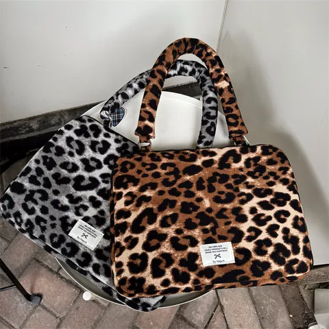 Custodia per Laptop con Stampa Leopardata Stile Coreano Ins Borsa per Tablet Borsetta Morbida in Velluto per Commutazione Giornaliera
