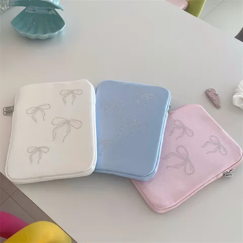 Koreanischer Ins-Stil Süße Schleife Strass Tablet Laptop Hülle Tasche Wasserdichtes Nylon Etui Für Frauen Computer Tragetasche