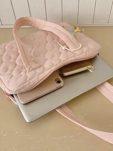 Quilted Heart Tote Bag Women Large Capacity Shoulder Handbag Casual Fashion Laptop Bag Puffer Tote Purse